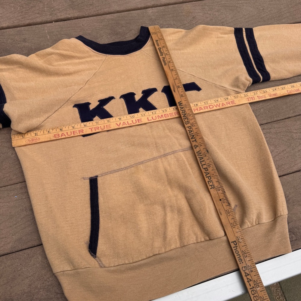 Vintage 50s 60s KKG Raglan Sweatshirt Tan Navy Sorority Fraternity Size Medium - Picture 3 of 13